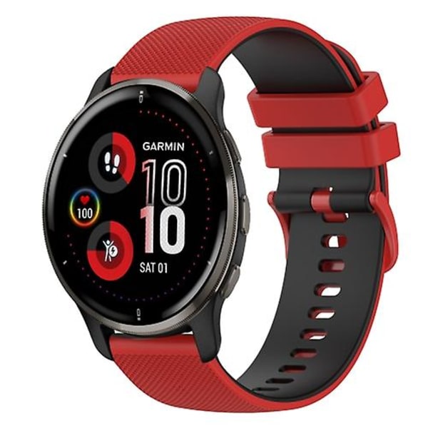 Til Garmin Venu 2 Plus 20mm Ternet Tofarvet Silikone Urrem EWC Red-Black