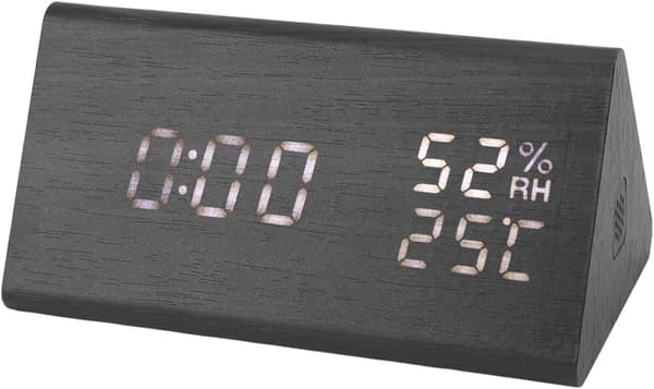 Väckarklocka Trä LED Tidsvisning Trä Digital LED-Display Temperatur Luftfuktighet