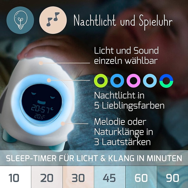 Pino Barnevekkerklokke Med Nattlys Musikkbelysning Wake-up Sleep Trainer