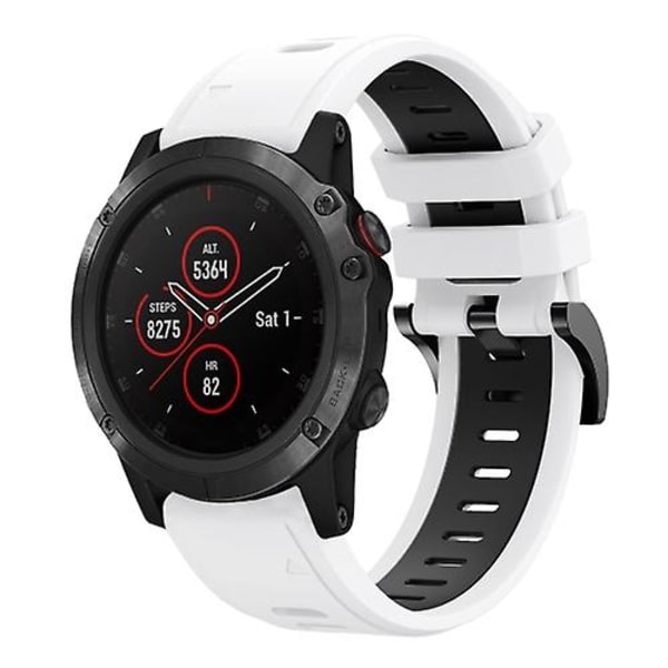 For Garmin Fenix ​​5 Plus 22 mm tofarget sportssilikonklokkerem White-Black