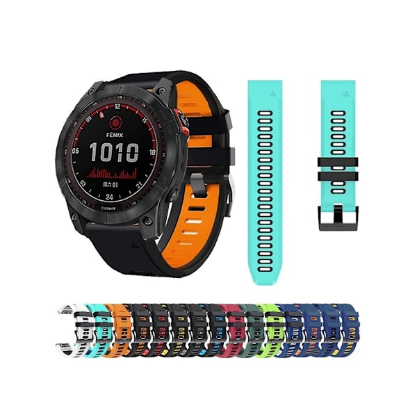 Rem til Garmin Fenix 6X26Mm Silikone Sports Tofarvet Rem Sort-Rød
