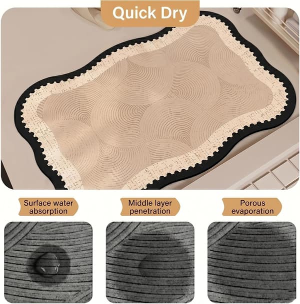 Skridsikker bademåtte, pletafvisende, meget absorberende og hurtigtørrende Khaki 50x80cm