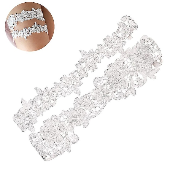 2 stk Brud Blonder Strømpebånd Bryllup Tilbehør Elastisk Benring Bryllupsgave White