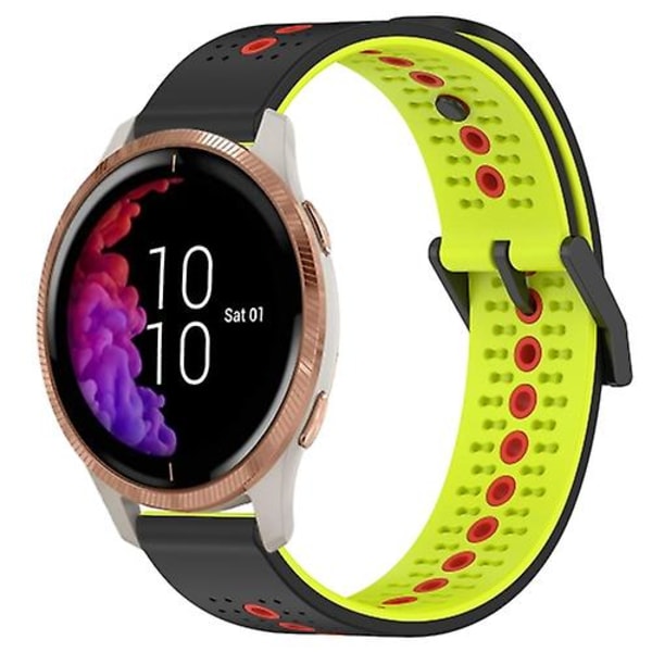 Til Garmin Venu 20mm Tricolor åndbar silikone urrem Black-Lime-Red