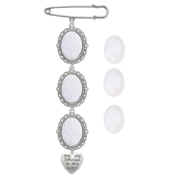 Hääkimppu Valokuvakoru Diy Pin Rintaneula Valmistussarja Lacy Frame Charm Soikea kuvakehys riipuksella lomasydämelle A