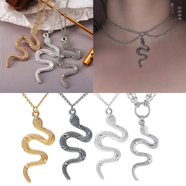 Guld Snake Halskæde Sølv Snake Pendant Halskæde Lagdelt Snake Halskæde 4