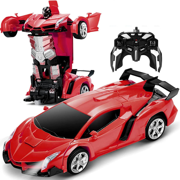 Remote Control Car Transform Robot RC Cars for Kids 2.4Ghz 1:18 Rotating Stunt Race Car Red