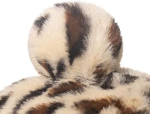 Dame leopardprint i imiteret pels fiskerhat med pompom