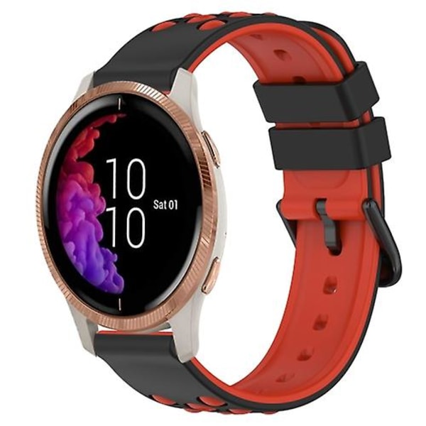 Til Garmin Venu 20 mm tofarvet porøst silikone urbånd Black-Red