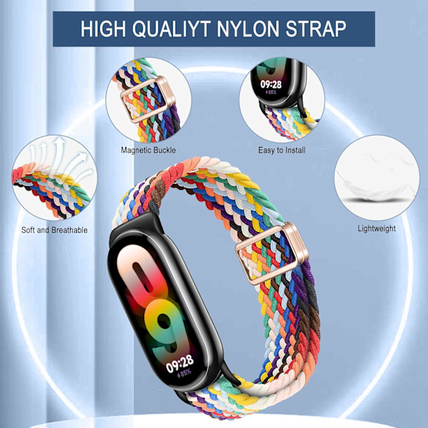 Smartwatch Armband för Xiaomi Band 9/Xiaomi Band 8 Flätad Nylonarmband (Regnbåge)