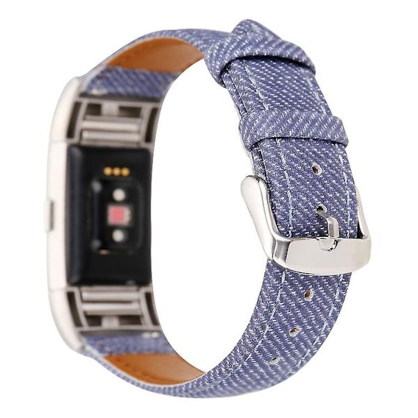 Til Fitbit Charge 2 Cowboy Texture læderurrem Dark Blue