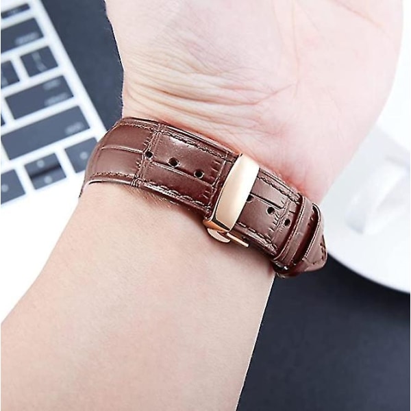 Watch Ersättningskrokodilleband för män kvinnor med spänne för utbyggnad av silverfjäril Light brown 16mm