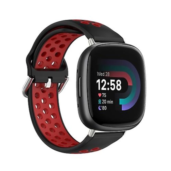 Til Fitbit Versa 4 tofarvet perforeret åndbart silikone urbånd Black-Red