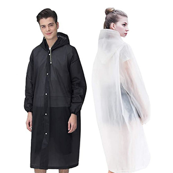 Regnrockar för vuxna, återanvändbara regnponchos i eva, luktfria, bärbara Black White
