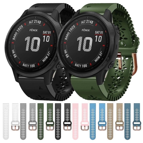 Til Garmin Fenix ​​6s Pro 20mm Lady's Silikone Urbånd med Lace Punch Grey