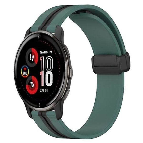 Til Garmin Venu 2 Plus 20 mm foldemagnetisk lås silikone urbånd Olive Green - Black