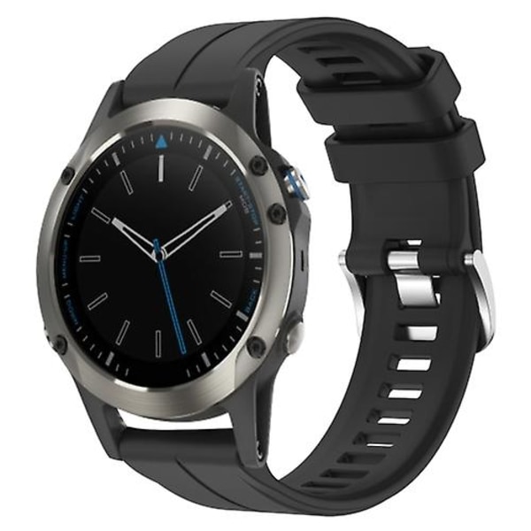 Til Garmin Quatix 5 22 mm ensfarvet silikone urrem Black