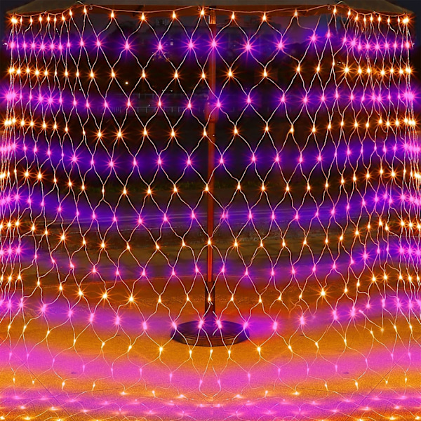 Udendørs Halloween Net Lys, 3,65 m x 1,5 m 360 LED Fe Lys Kæde med 8 Lysindstillinger, Sammenkoblingsbar Sikker Adapter til Have Træer Buske
