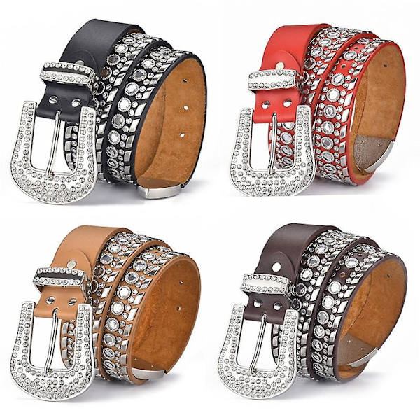 naisten tekojalokivivyö, Western Cowgirl Bling Studs nahkavyö Farkut housut, musta, 110cm
