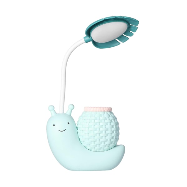 Led bordslampa med pennhållare USB uppladdningsbar blå gåshals tecknad bordslampa för djursnigel