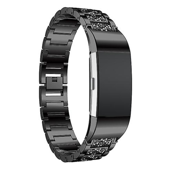 Watch i massivt rostfritt stål med diamantbeslag för Fitbit Charge 2 Black