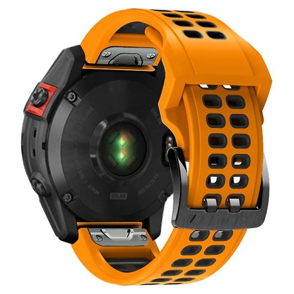 Garmin Fenix 7 22mm Dual Row Holes Kaksivärinen Silikoni Kellonranneke RZU Orange Black
