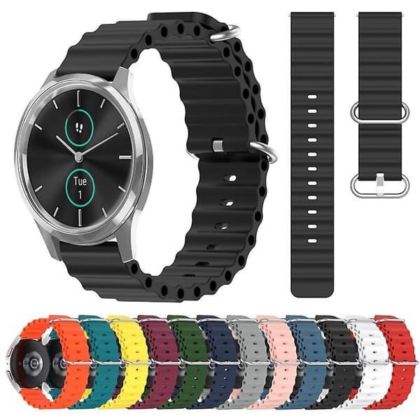För Garminmove Luxe 20mm Ocean Style Silikon Solid Color Watch Band Black