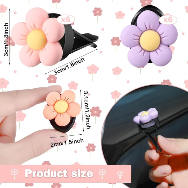 12 stk Daisy Luftventilklips Henger, Søte Blomster Bilduft Charms