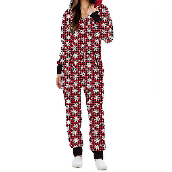 Kvinnors Jul Onesie En-delad Dragkedja Jumpsuit Hoodie Playsuit Pyjamas Jul Nattkläder Loungewear Snowflake Plaid L
