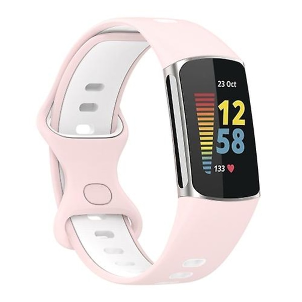 Til Fitbit Charge 5 tofarvet silikone urrem Pink White