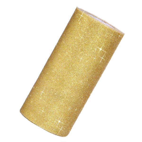 6 tommers glitrende tyllbåndrull, glitter tyllrull, tyllspole, 25 meter, gull