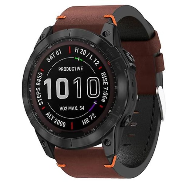 Til Garmin Fenix ​​7x 26mm Læder Sutur Stål Spænde Urbånd Coffee