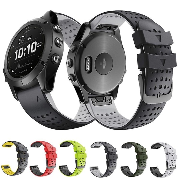 Til Garmin Fenix ​​7 To-farve Silikone Rundt Hul Quick Release Urbånd Black Yellow