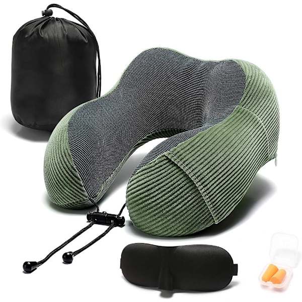 Memory Foam Rejsepude 360-Graders Hovedstøtte grøn