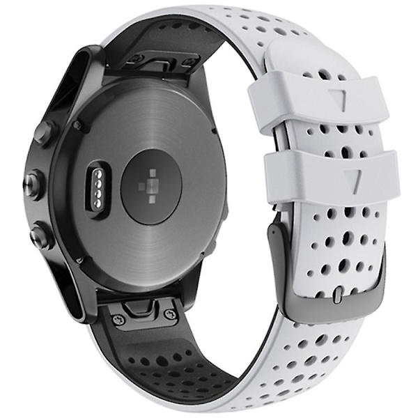 Til Garmin Fenix ​​6 To-farve Silikone Rundt Hul Quick Release Urbånd White Black