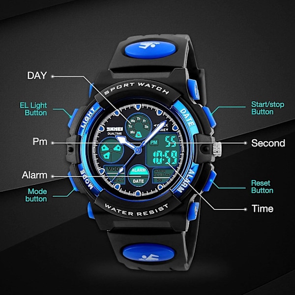 Barn Digital Sport Watch, Pojkar Flickor Vattentät Sport Utomhusklockor Barn Casual Elektroniska Analog Quartz Armbandsur med