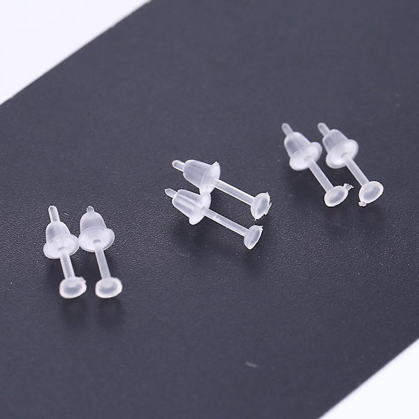 100 sæt Plastic Øreringe Indlæg Ryg Hypoallergene klare Ear Stud Øreringe