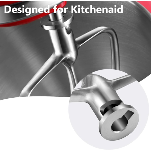 Platt visp i rostfritt stål för KitchenAid-mixer - Passar 4,5-5 QT skålar