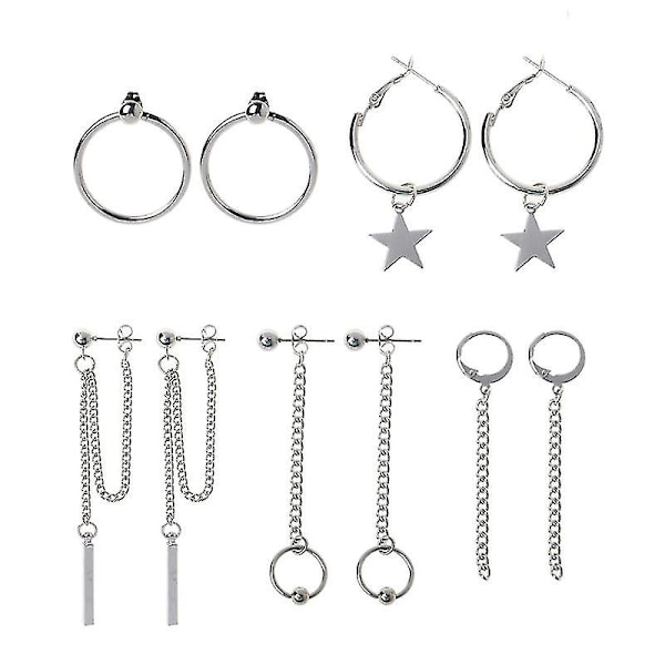 Korea Smycken Kpop Hip Hop Punk Titan Stål Tofs Kedja Drop Earring Kit 3