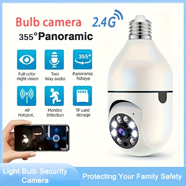 Trådlös kamera 2,4 GHz WiFi Full HD E27 Glödlampa Säkerhetskamera med Auto Tracking Tvåvägs Audio 1080P