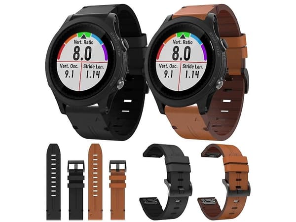 Rem for Garmin Forerunner 935 22Mm Stålspenne og Brun Lær Rem