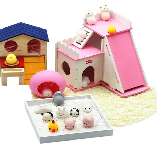 Mini festlegetøj favoriserer til børn Mochi Squishy Legetøj Stress Reliever angstlegetøj med opbevaringsboks 64pcs