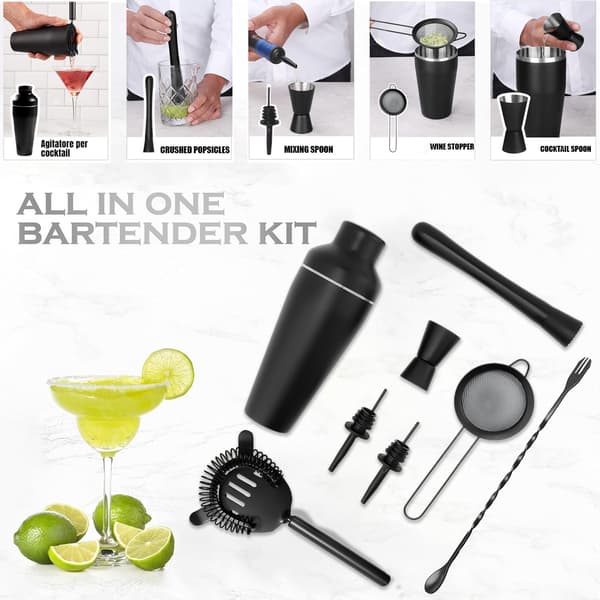 Professionelt Cocktail Shaker Sæt 8 Dele Rustfrit Stål Shaker Værktøj 750ml