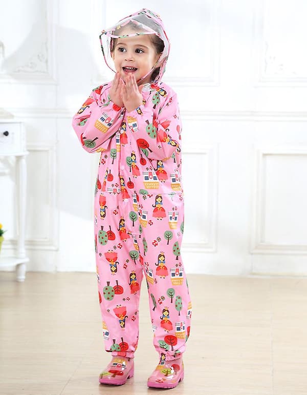 Polyester Söt Mönster Barn Regnrock Vattentät Vindtät One Piece Regnrock pink l