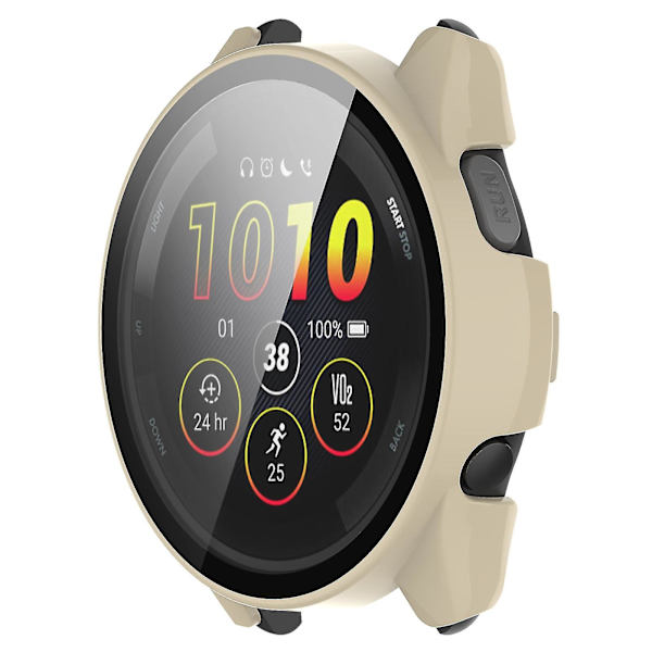 Huamade For Garmin Forerunner 265 Smart Watch Pc case med skärmskydd i härdat glas Ivory White