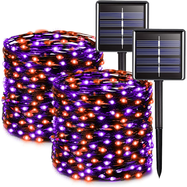 Aurinkokennoilla toimivat Halloween-valot, 33 jalkaa 100 LED oranssia ja violettia Halloween-valosarjaa, 8 tilaa aurinkokennoilla toimivat keijuvalot puutarhaan ja karmivaan juhlaan