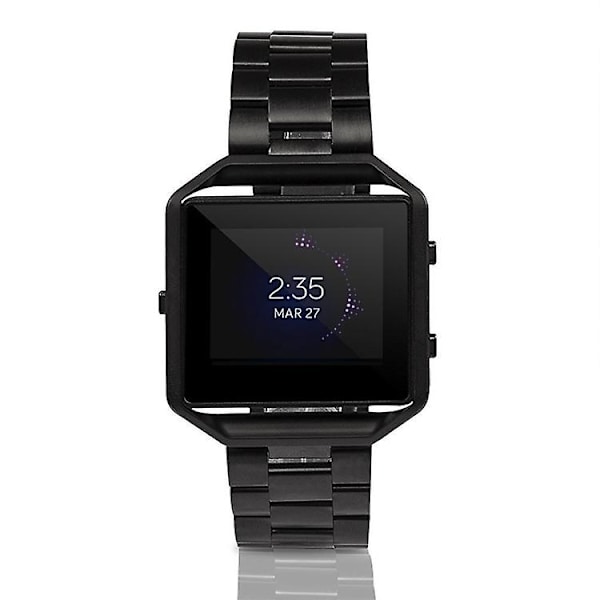 Til Fitbit Blaze metalramme sommerfuglespænde tre perler i rustfrit stål metalurbånd black