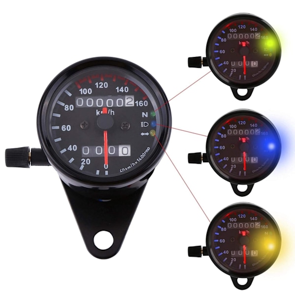 Universal Motorcykel Speedometer Indikator Måler (Dobbelt Display, Sort)