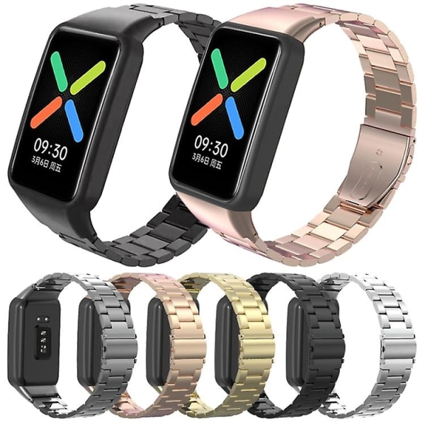 Til Oppo Watch Gratis Nfc rustfrit stål urrem med tre perler Gold