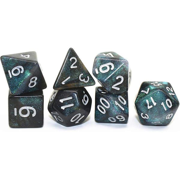 Polyhedral terningsæt til fangehuller og drager Pathfinder-rollespil Glitterterninger med terningpose green